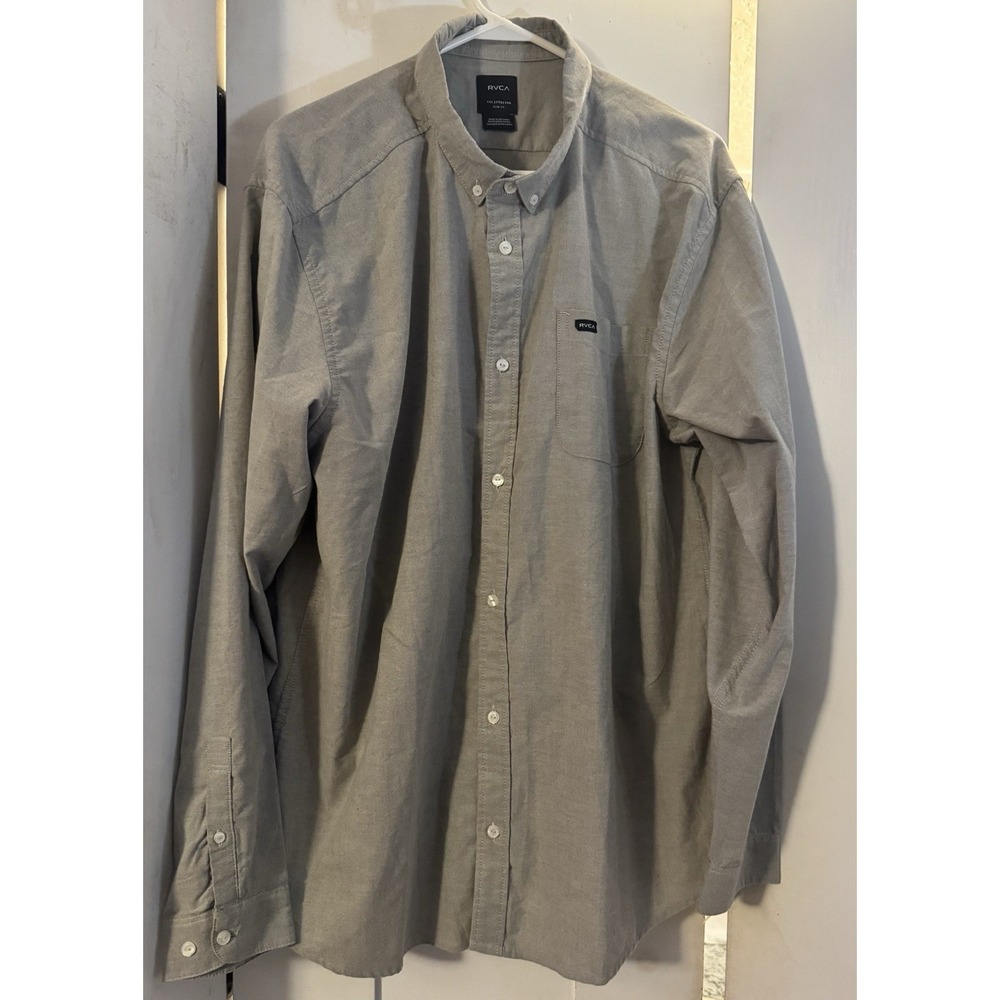 RVCA Men's XXL Slim Fit Button Down Shirt Gray Long Sleeve Casual Skate - Picture 2 of 5